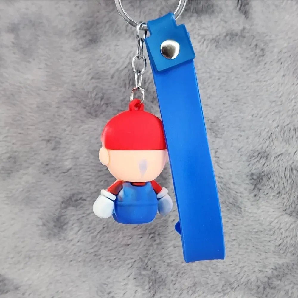 *NEW* Mario! Super Mario 3D Figure Keychain & Strap Bag Charm PVC/Silicone Blue